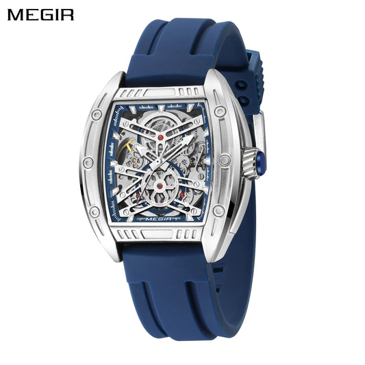 Reloj de pulsera MEGIR deportivo con movimiento mecánico para hombre, correa de silicona de lujo, reloj automático, reloj luminoso resistente al agua con esfera grande