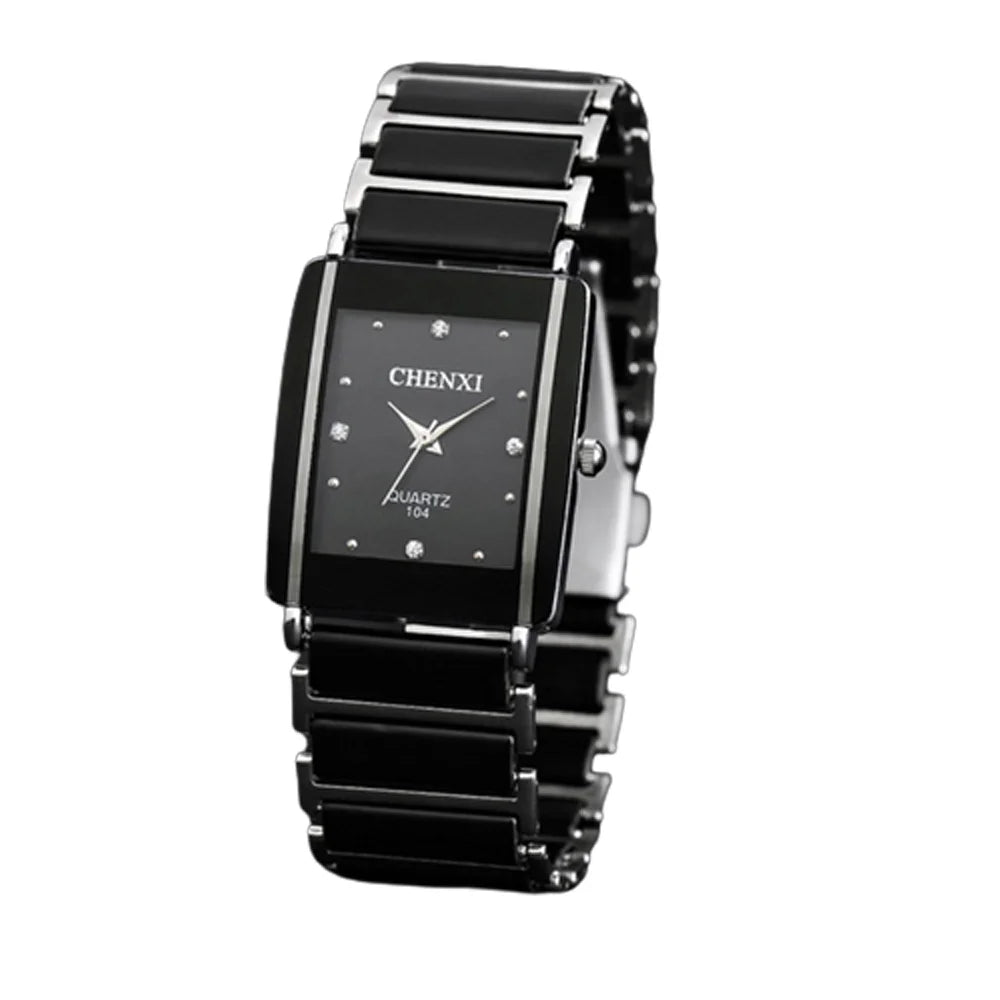 Reloj de señora marca Chenxi de moda elegante negro cerámica minimalista Simple pequeño cuarzo estrecho Casual mujer reloj de pulsera con diamantes de imitación