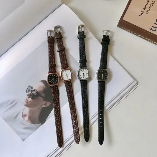 Relojes de pulsera informales de alta calidad para mujer, relojes Vintage simples para mujer, reloj de pulsera con esfera, reloj de pulsera con correa de cuero