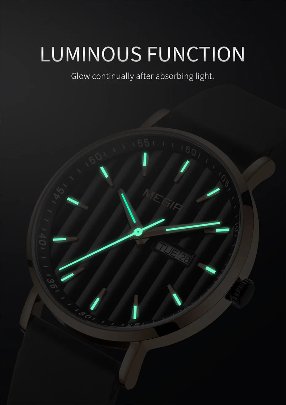 Relojes MEGIR para hombre, relojes de pulsera deportivos de cuarzo luminosos con indicador de fecha de semana de lujo, reloj de negocios con banda de silicona para hombre