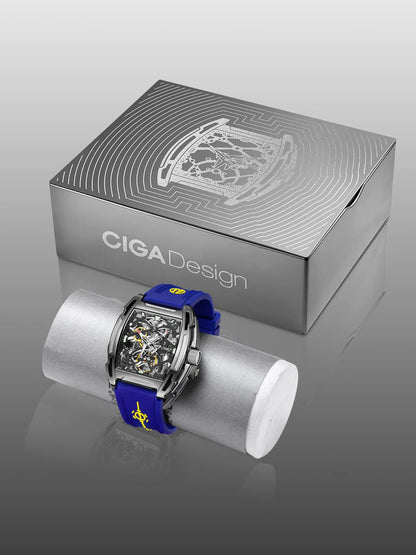 CIGA Design-reloj mecánico de titanio para hombre, Serie Z, movimiento automático, esqueleto con luz, pulsera, correa de silicona