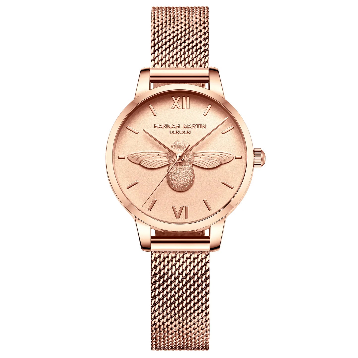 HANNAH MARTIN relojes para Mujer 3D Little Bee Dial movimiento de cuarzo japonés correa de malla de moda Reloj de Mujer pulsera Reloj de Mujer