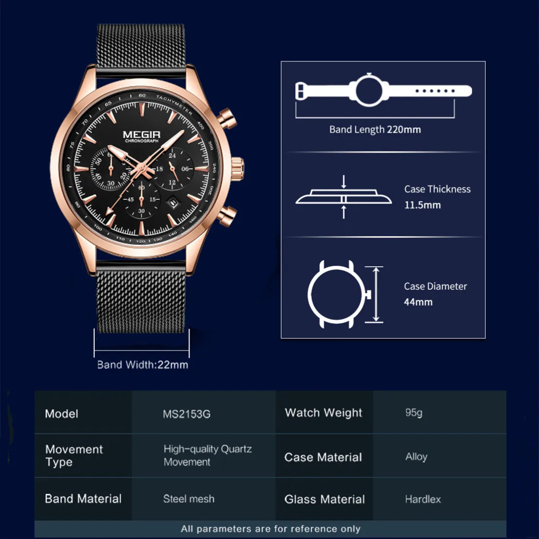 Reloj de pulsera MEGIR para hombre, relojes de negocios de lujo, reloj informal de malla de acero de cuarzo, reloj deportivo resistente al agua, reloj cronógrafo, reloj para hombre