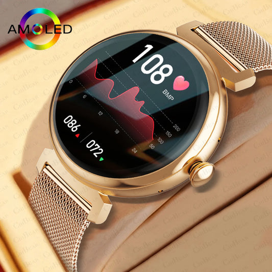 Reloj inteligente AMOLED para mujer, pulsera deportiva con esfera personalizada, 360x360 HD, pantalla pequeña de 2024 pulgadas, llamada de voz, novedad de 2024