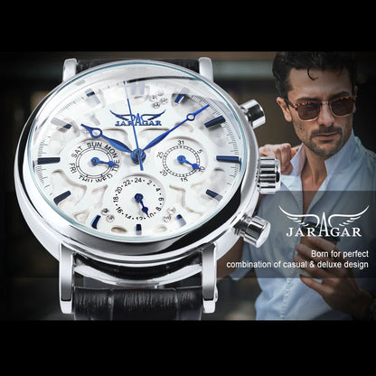 Fashion Jaragar Top Brand Pilot Mens Mechanical Date Display Blue Pointers Automatic Watch Men Luxury Leather Strap Wristwatches