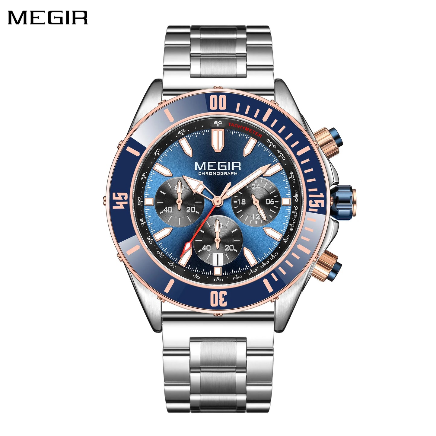 Relojes MEGIR de cuarzo para Hombre, cronógrafo informal de negocios de lujo, resistente al agua, Esfera Grande luminosa, Reloj de pulsera deportivo con fecha para Hombre