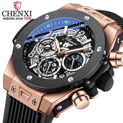 CHENXI 2023 nuevo reloj para hombres correa de PU con cronógrafo marca superior relojes deportivos de cuarzo para hombres reloj de pulsera luminoso impermeable