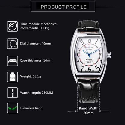 Fashion Winner Top Brand Automatic Mechanical Leather Strap Women Business Calendar Tonneau Lover Watches Luxury Montre Femme