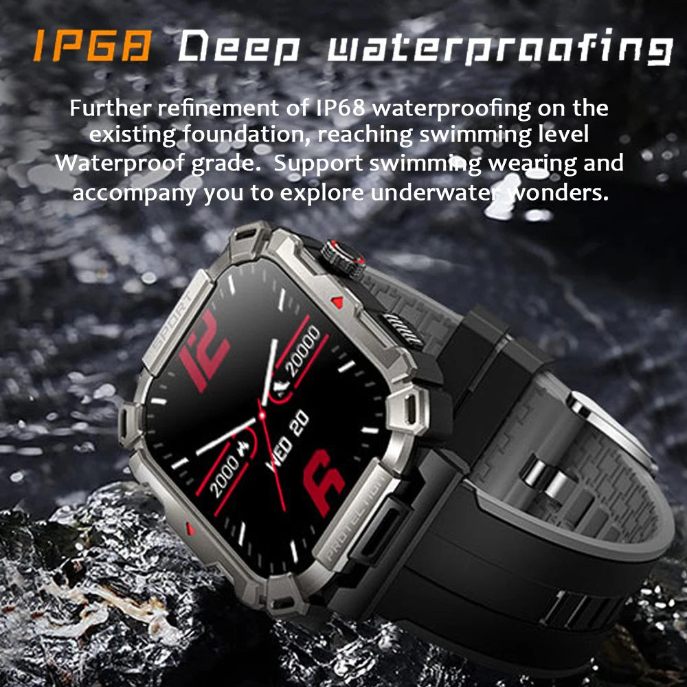 2.01 inch Outdoor Military Smart Watch Men Bluetooth Call Smartwatch For Android IOS IP68 Waterproof Sports Fitness Watches 2024