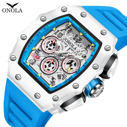 Reloj de Moda para Hombre ONOLA Casual Multifuncional Cinta de Silicona Relojes de Cuarzo Impermeables Blanco