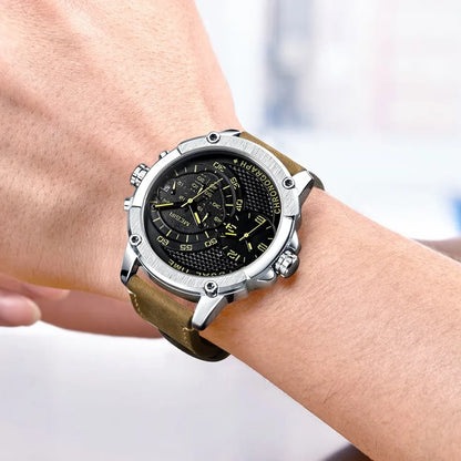 MEGIR Reloj de pulsera deportivo de cuarzo con correa de cuero de lujo con cronógrafo informal para Hombre Reloj de negocios resistente al agua Reloj para Hombre