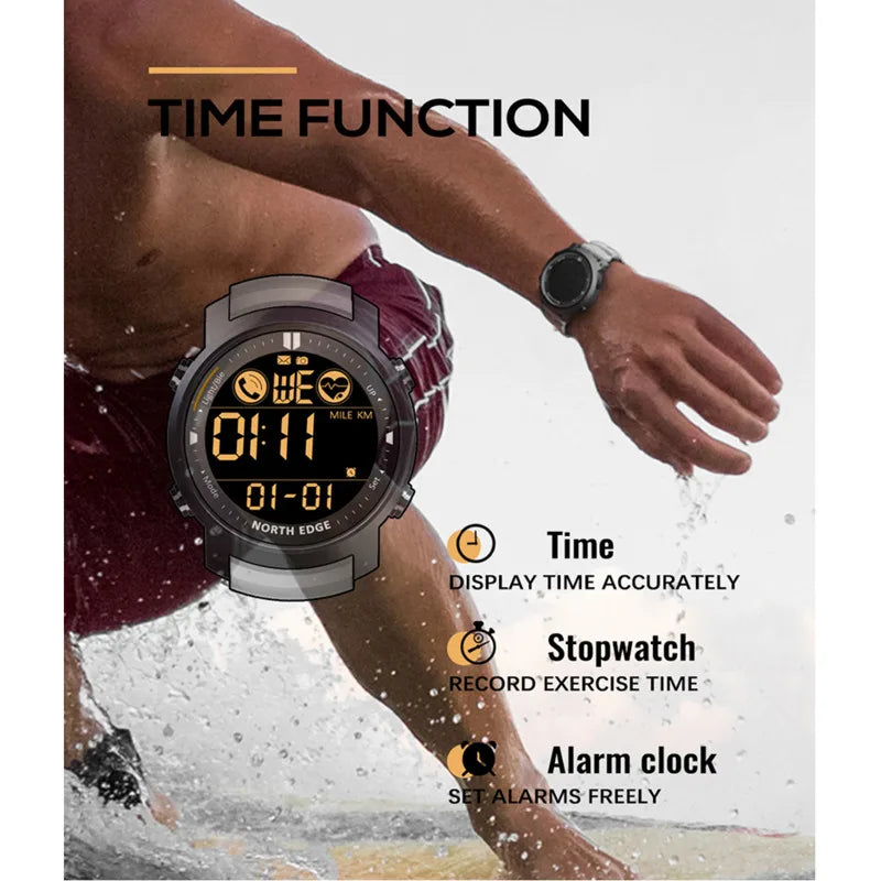 Reloj inteligente NORTH EDGE para Hombre, deportes al aire libre, detección de ritmo cardíaco, resistente al agua, 50M, Ultra Larga modo de reposo, Bluetooth, Reloj para Hombre