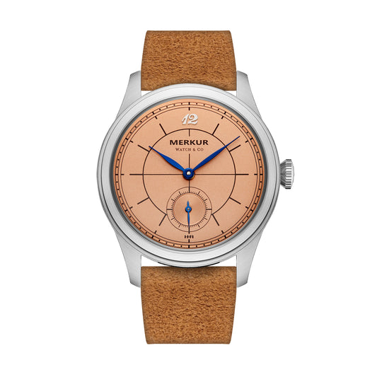 El nuevo reloj Casual MERKUR Cross Line Sector Dial salmón Retro para hombres serie de negocios LEVEE reloj con cuerdas Manual