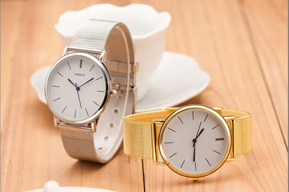 New Famous Silver Casual Geneva Quartz Watch Women Metal Mesh Stainless Steel Dress Watches For Gift Relogio Feminino Hot Clock