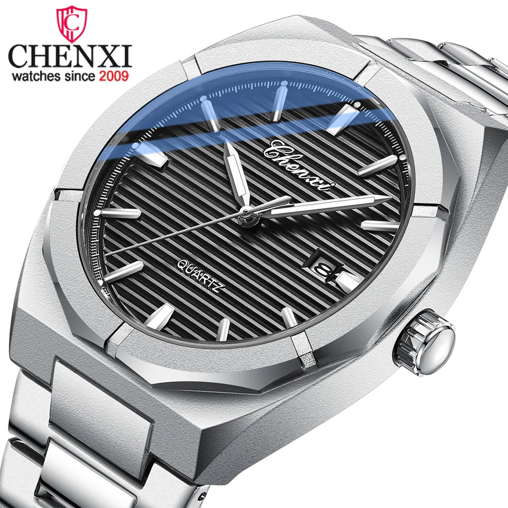 CHENXI 2024 New Quartz Sport Watch for Men Stainless Steel Band with Calendar Waterproof Wristwatch Male Automatic Date Clock