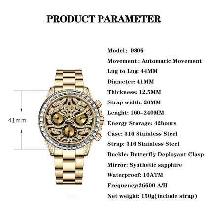 BEXEI 9806 Tiger Face Dial design  Watch For Men 316L Stainless Steel Luminous Waterproof  Business Automatic mechanical watches