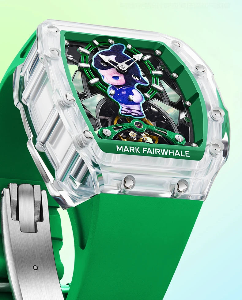 Mark Fairwhale-Reloj Automático para hombre, pulsera mecánica Acylic Tonneau de 48mm, esfera con mecanismo al descubierto, resistente al agua hasta 30M, luminoso