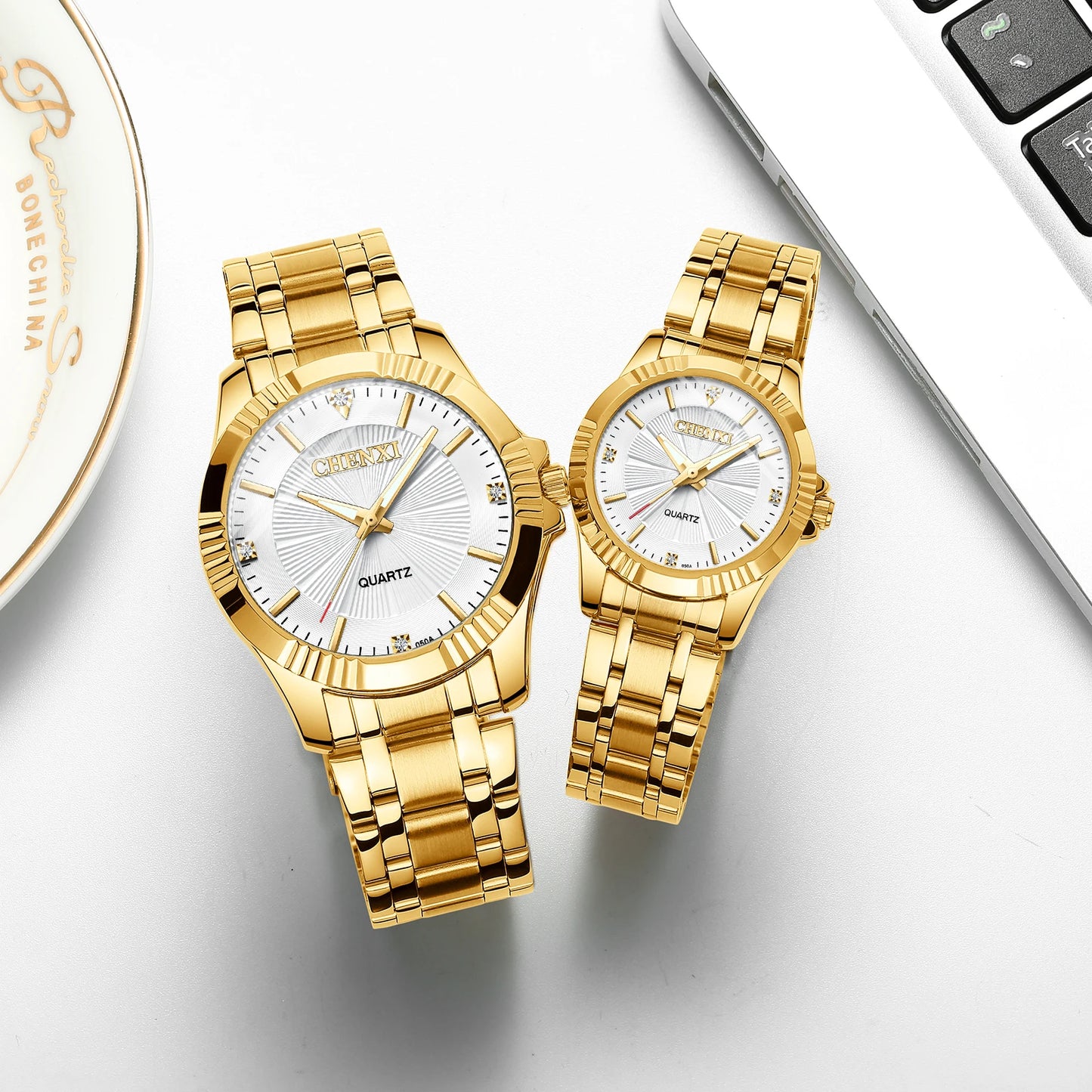 CHENXI Brand Classic Delicate Rhinestone Couple Lover Watches Fashion Luxury Gold Stainless Steel Men&Women Watch Orologi Coppia