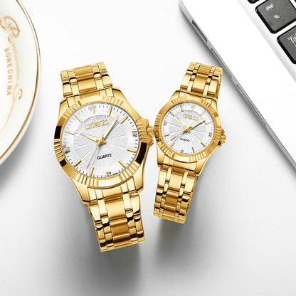 CHENXI Marca Clásico Delicado Diamante de Imitación Pareja Amante Relojes Moda de Lujo Oro Acero Inoxidable Hombres y Mujeres Reloj Orologi Coppia