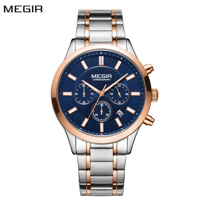 MEGIR relojes de negocios de lujo de acero inoxidable para hombre reloj de pulsera de cuarzo cronógrafo fecha reloj masculino luminoso reloj Masculino