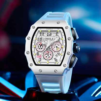 Reloj de Moda para Hombre ONOLA Casual Multifuncional Cinta de Silicona Relojes de Cuarzo Impermeables Blanco