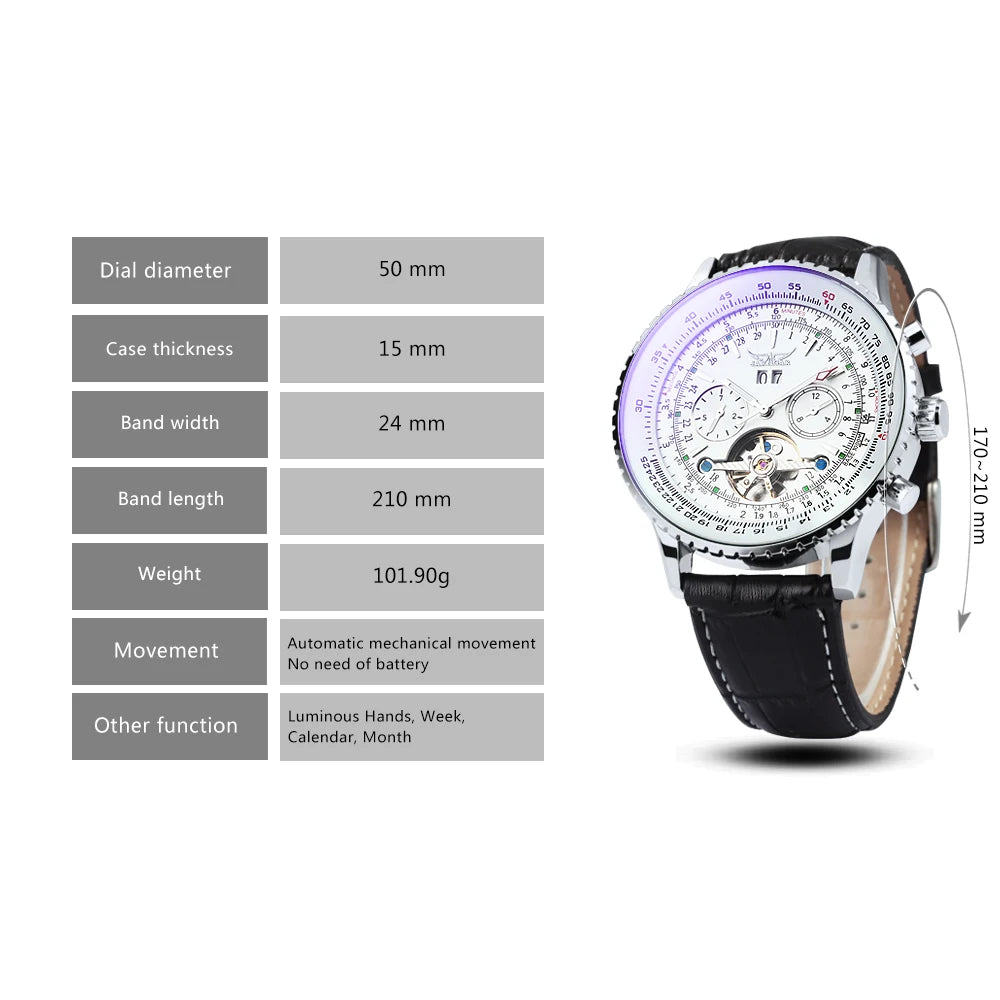 JARAGAR Tourbillon Automatic Watch for Men Multifunction Sub-Dials Military Sports Mechanical Watches Luxury Leather Strap 2023