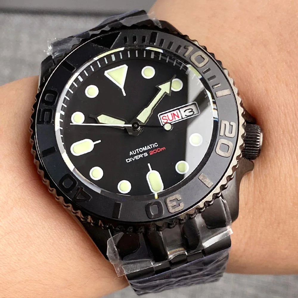 ドーム サファイア ガラス ダイバー SKX 自動巻き腕時計 メンズ S NH36 ムーブメント 200m 防水 腕時計 スチール ジュビリー ブレスレット ブラック 3.8 時計