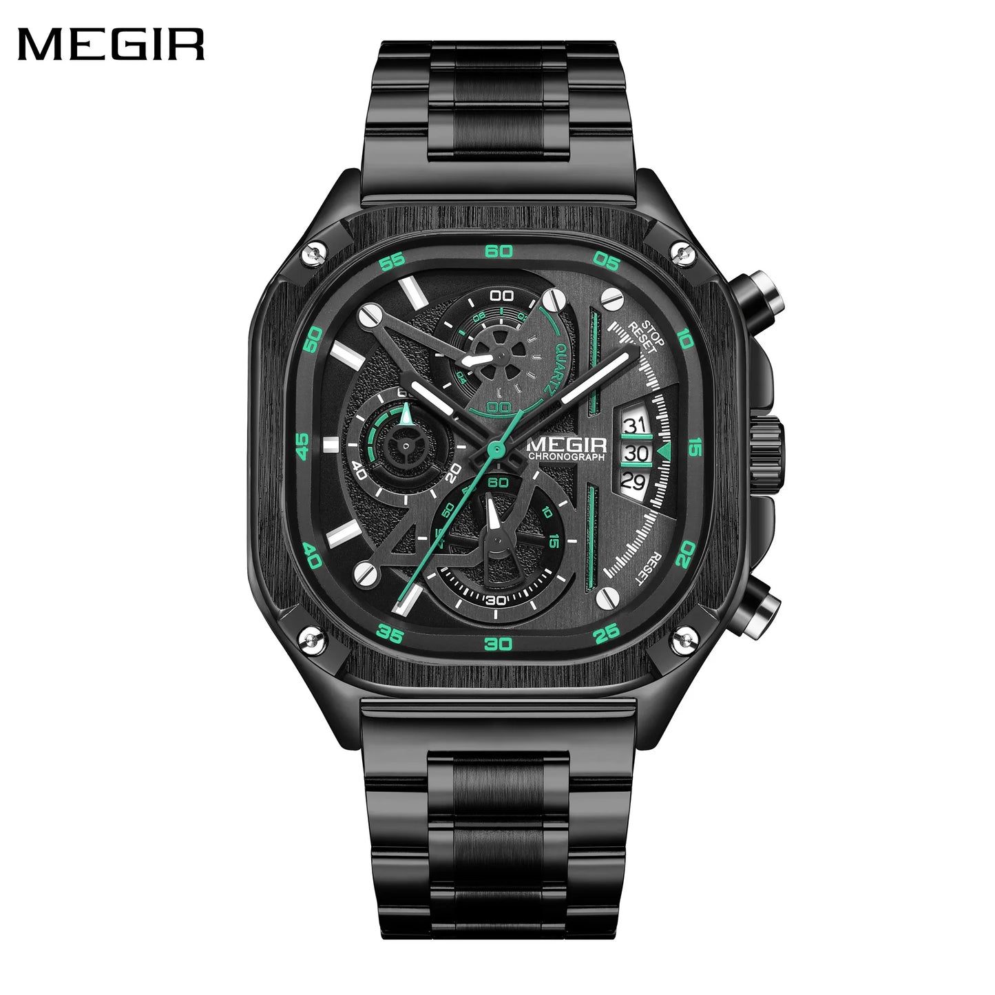 Reloj de cuarzo MEGIR de acero inoxidable, reloj de pulsera de negocios a la moda, relojes luminosos resistentes al agua con fecha para hombres, reloj informal con cronógrafo