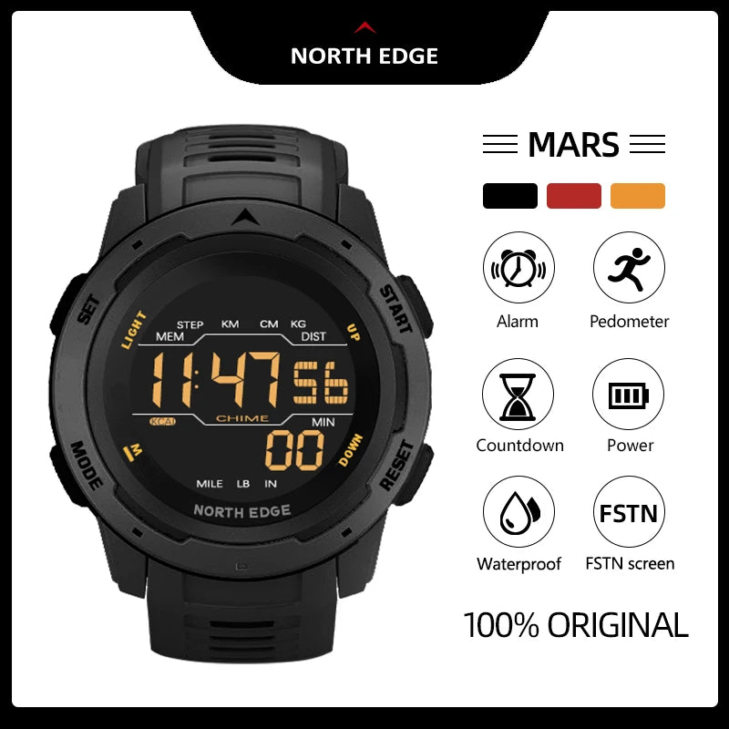 NORTH EDGE-reloj inteligente para hombre y mujer, reloj deportivo con doble horario, podómetro, cuenta atrás, resistente al agua, alarma Digital de 50m, reloj militar