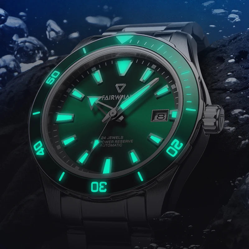 Reloj Automático Mark Fairwhale para hombre, relojes de lujo de 43mm, reloj de pulsera mecánico con 24 joyas, bisel de cerámica luminoso resistente al agua 10ATM