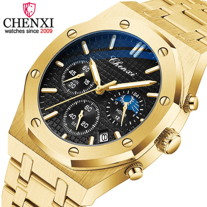 CHENXI, relojes de negocios a la moda para hombres, relojes de cuarzo de marca de lujo, reloj de pulsera resistente al agua de acero inoxidable para hombres, reloj Masculino