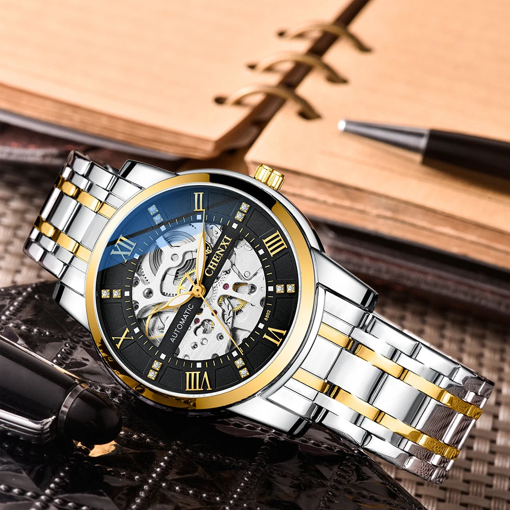 CHENXI, nuevos relojes para hombre, Tourbillon esqueleto, reloj mecánico automático para hombre, reloj de pulsera clásico de acero inoxidable resistente al agua