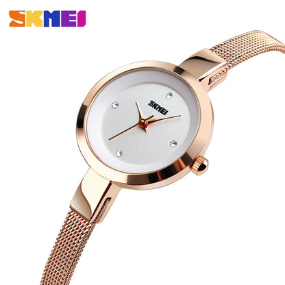 SKMEI Classic Women‘s Quartz Watches Luxury Ultra-Thin Stainless Steel Waterproof Clock Ladies Creative Dial Bracelet Wristwatch