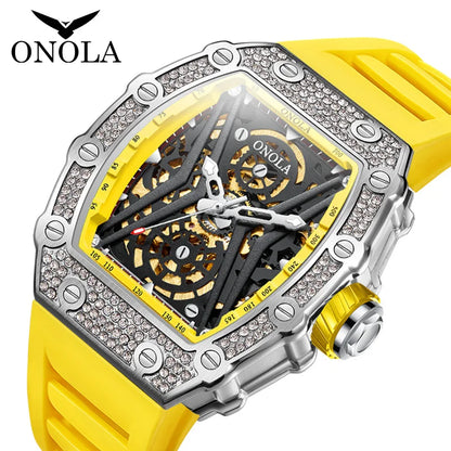 Relojes de moda ONOLA de lujo para hombre, reloj impermeable con cinta mecánica totalmente automática y hueca para hombre, reloj para hombre