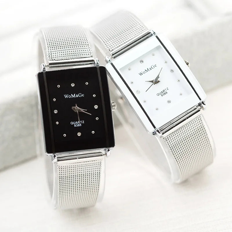 Reloj rectangular a la moda, relojes pequeños para mujer, correa de malla plateada, relojes de pulsera de cuarzo, relojes para mujer, reloj femenino