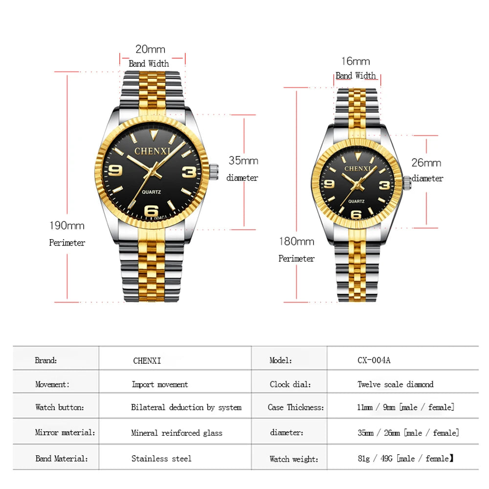 CHENXI, reloj de marca superior, relojes de cuarzo para mujer y hombre, relojes de pulsera de ocio de moda de cuarzo con esfera Simple para amantes, reloj femenino