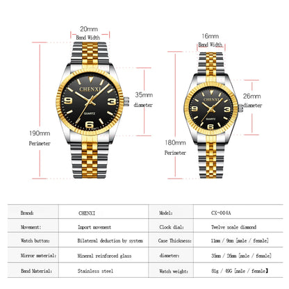 CHENXI, reloj de marca superior, relojes de cuarzo para mujer y hombre, relojes de pulsera de ocio de moda de cuarzo con esfera Simple para amantes, reloj femenino