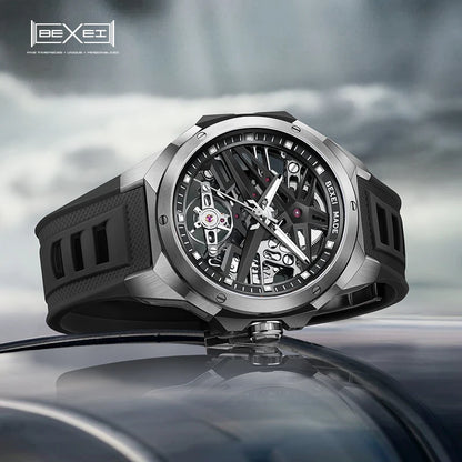 BEXEI 9121 Automatic  movement  mechanical men's watch luminous skeleton Synthetic sapphire waterproof business wrist watch news