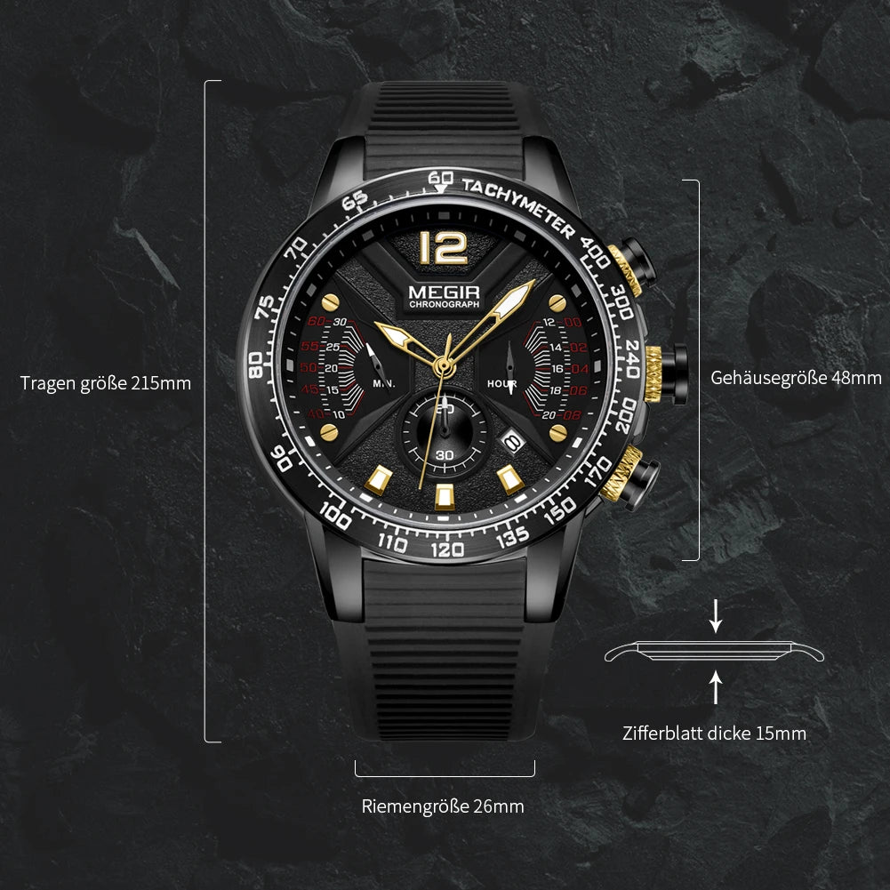 Relojes MEGIR de cuarzo de marca de lujo, Reloj cronógrafo deportivo para Hombre, Reloj militar con manecillas luminosas para Hombre, Reloj de pulsera para Hombre