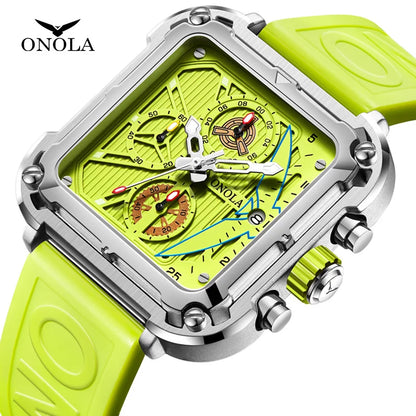 Reloj de lujo para hombre, marca ONOLA, diseño cuadrado único, relojes de cinta deportivos de cuarzo a la moda, reloj Masculino resistente al agua