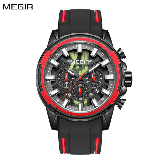 Relojes deportivos MEGIR a la moda para hombre, reloj de pulsera militar de cuarzo con correa de silicona, reloj cronógrafo masculino luminoso resistente al agua Esfera Grande