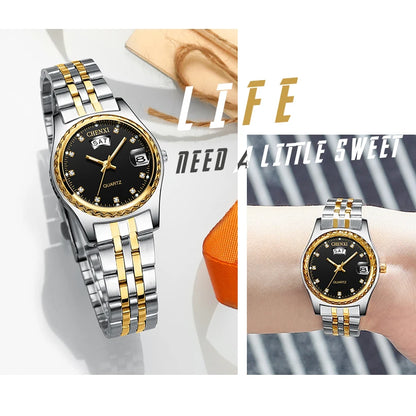 2023 CHENXI New Gold Watches Women Dress Watch Fashion Ladies Rhinestone Quartz Watches Female WristWatch Clock Relogio Feminin