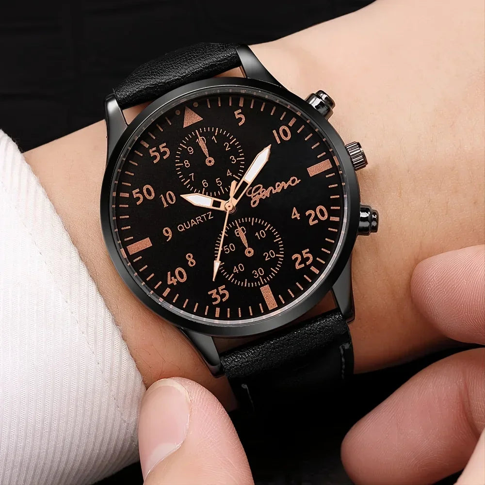 Conjunto de relojes deportivos para hombre, reloj de pulsera de cuarzo de negocios, pulsera de cuero marrón de lujo, reloj informal para hombre (sin caja), 4/2/1 Uds.