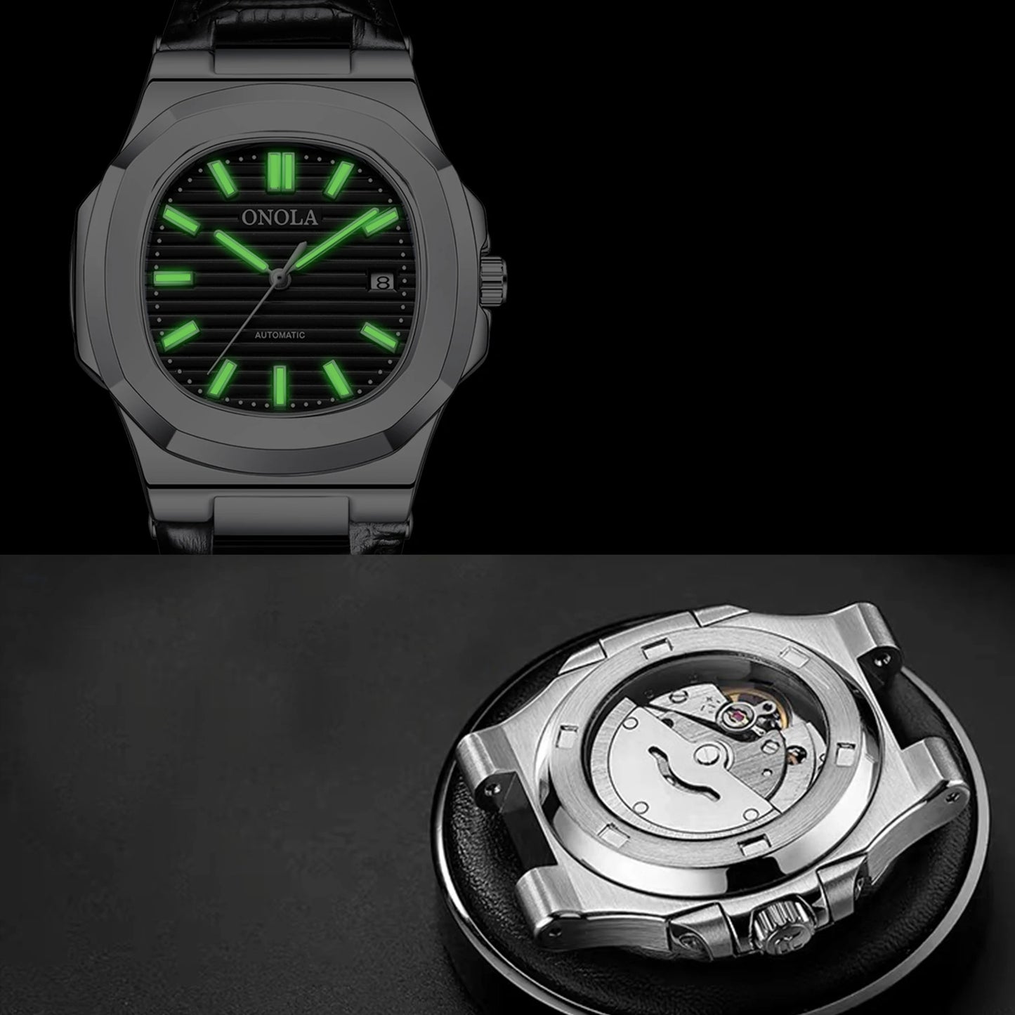 Reloj mecánico completamente automático para hombre ONOLA, reloj de cuero resistente al agua de alta calidad, reloj para hombre