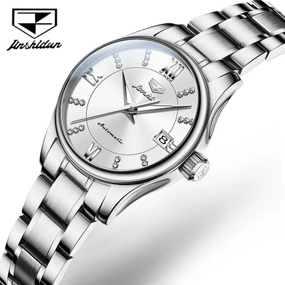 JSDUN 8933 Automatic Mechanical Women Wristwatches Fashion Stainless Steel Strap Waterproof Watches For Women Calendar