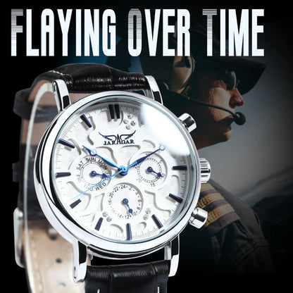 Fashion Jaragar Top Brand Pilot Mens Mechanical Date Display Blue Pointers Automatic Watch Men Luxury Leather Strap Wristwatches