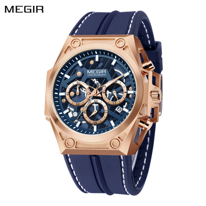 Relojes MEGIR para hombre, marca de lujo, cronógrafo deportivo de silicona, reloj de cuarzo militar, calendario, reloj de pulsera resistente al agua para hombre, reloj con fecha