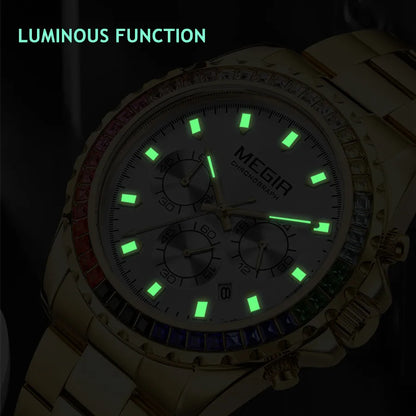 Reloj MEGIR para Hombre, relojes de pulsera originales de lujo con diamantes de cuarzo, Reloj luminoso resistente al agua, relojes de negocios, Reloj con fecha automática para Hombre