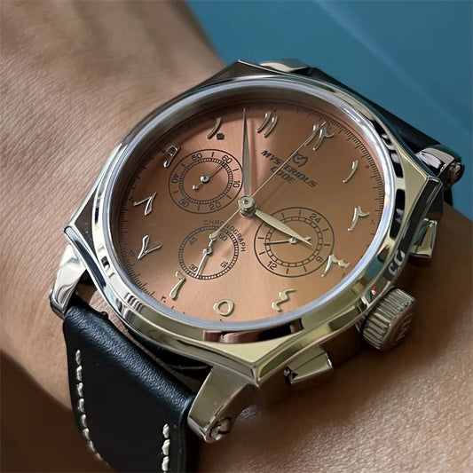 Mysterious Code Men Chronograph Watch Luxury Quartz Watches Sport Square Wristwatch 50M Waterproof Sapphire VK63 Leather Strap