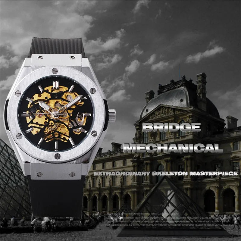 Fashion Forsining Top Brand Luxury Men's Casual Hollow Frame Fully Silicon Automatic Skeleton Mechanical Wrist Watches